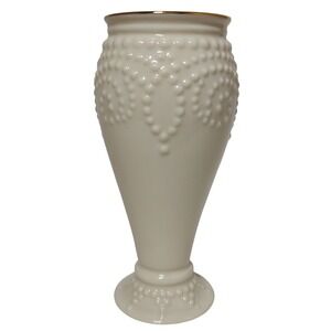 Lenox Bud Vase‎ Raised Dots Ivory with Gold Trim Rim Five Inches Textured